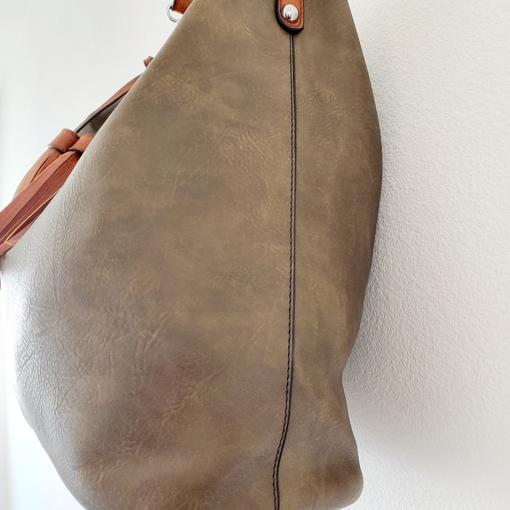 Le Miel Large Leather Army Green Tote /Shoulder Bag - Picture 3 of 11